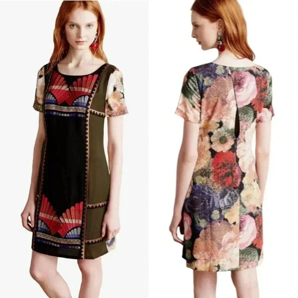 {Anthropologie} Ranna Gill Women's Fanned Vignette Shift Dress -  Size 2 - Picture 1 of 16